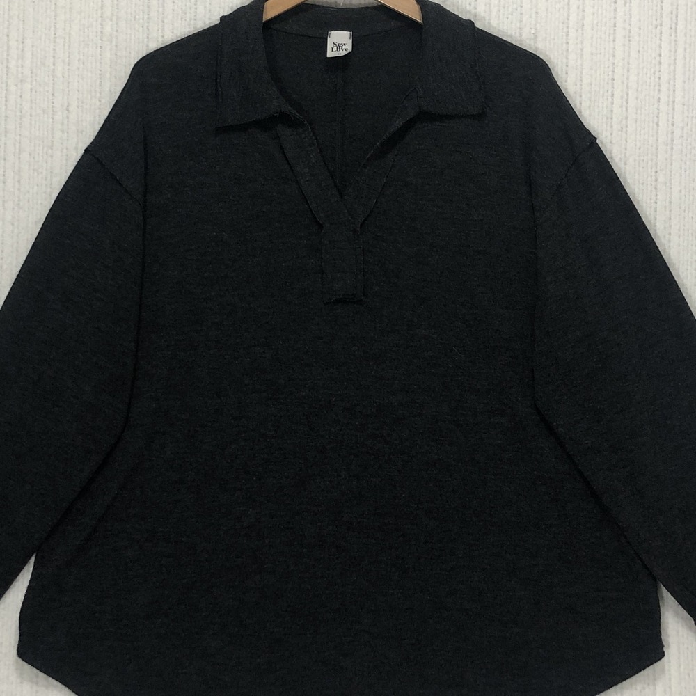 Sew In Love Womens 3X Charcoal Gray Long Sleeve V-Neck Top with Thumbholes